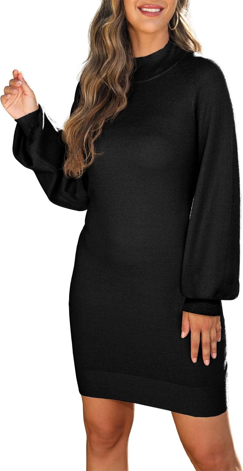 GRECERELLE 2026 Women's Mock Neck Ribbed Long Sleeve Bodycon Pullover Cute Mini Sweater Dress (XS-2XL) - Image 5