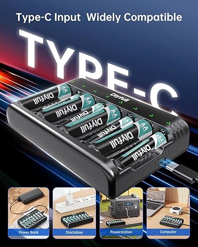 Miniatura 5 de DLYFULL - Baterías recargables AA con cargador, paquete de 8 baterías de 2800 mAh de alta capacidad de baja autodescarga Ni-MH doble A con cargador