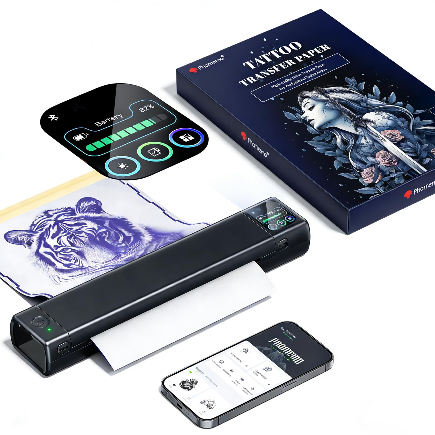 Phomemo M08F Plus Tattoo Drucker mit Premium-Tattoo-Transferpapier (110 pcs)
