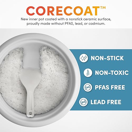 Miniatura 5 de AROMA CoreCoat - Olla arrocera con cesta desplegable para cocinar alimentos (4 tazas cocidas, 2 tazas sin cocinar)