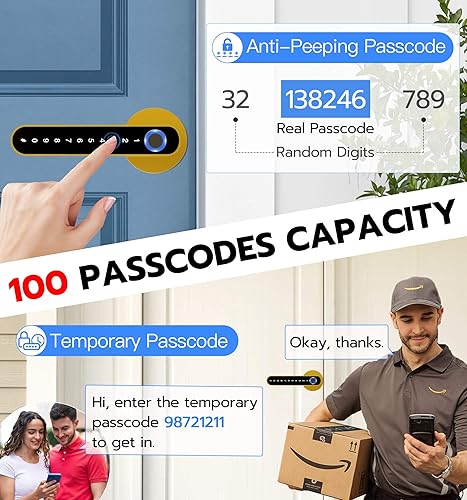 Miniatura 4 de eLinkSmart Cerradura de perilla de puerta de huellas dactilares, entrada inteligente sin llave con mango de teclado de código, palanca de bloqueo