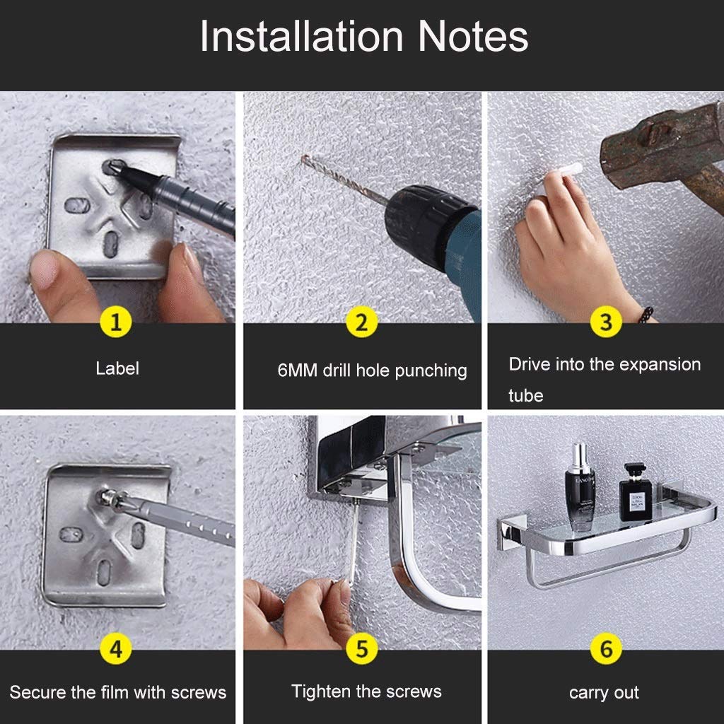 Mensole per Il Bagno， mensola in Vetro per Il Bagno in Acciaio Inossidabile SUS304 con Barra portasciugamani e Barra， Finitura Spazzolata， Resistente alla，