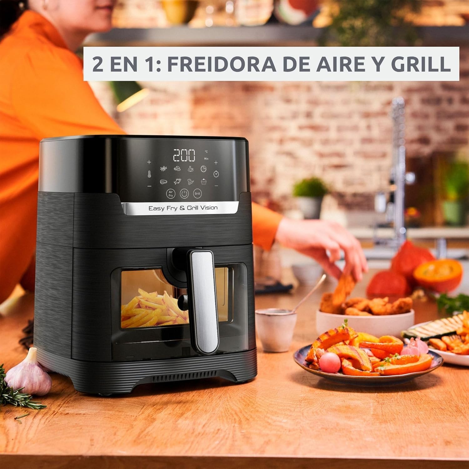 Moulinex Easy Fry & Grill Vision 4.2 L – Freidora de aire y grill con ventana, ahorro energético 70%, cocina rápida, 10 funciones, tecnología extra crisp, color negro, EZ5068
