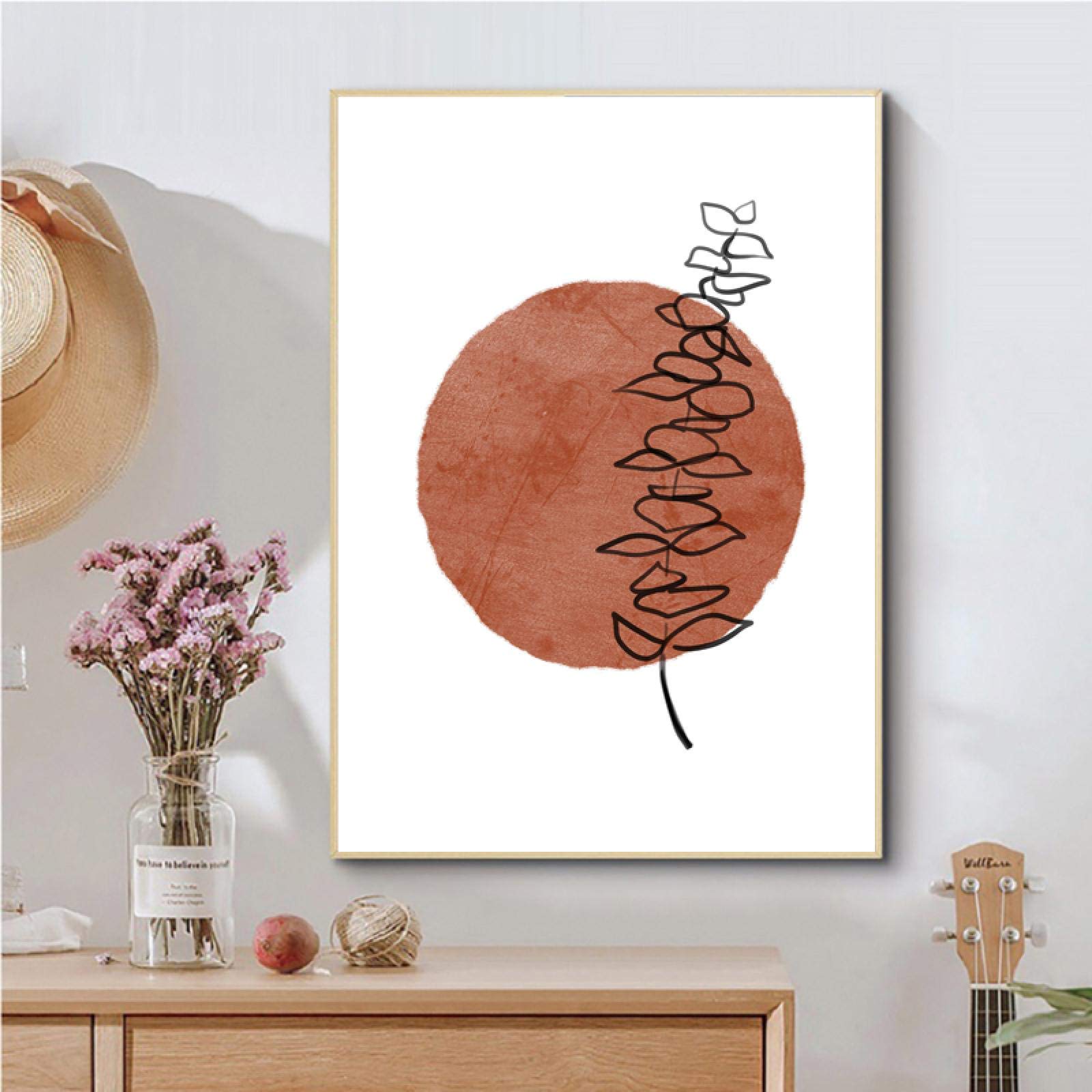 Abstracto Terracota Sol Luna Boho Lienzo Pintura Carteles Impresión Flor Plantas Línea Arte de la pared Imágenes Decoración de la habitación 70x90cm (28x35in) x2 Marco interno