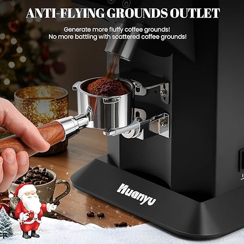 Miniatura 3 de Huanyu Molinillo de café profesional con rebaba plana de 2.913 in, tolva de frijoles de 53 onzas, 15 ajustes de molienda infinitos, molinillo de