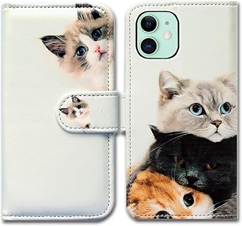 Bcov Case for iPhone 13, Cute Brown Cat Leather Flip Phone Case Wallet Cover with Card Slot Holder Kickstand for iPhone 13