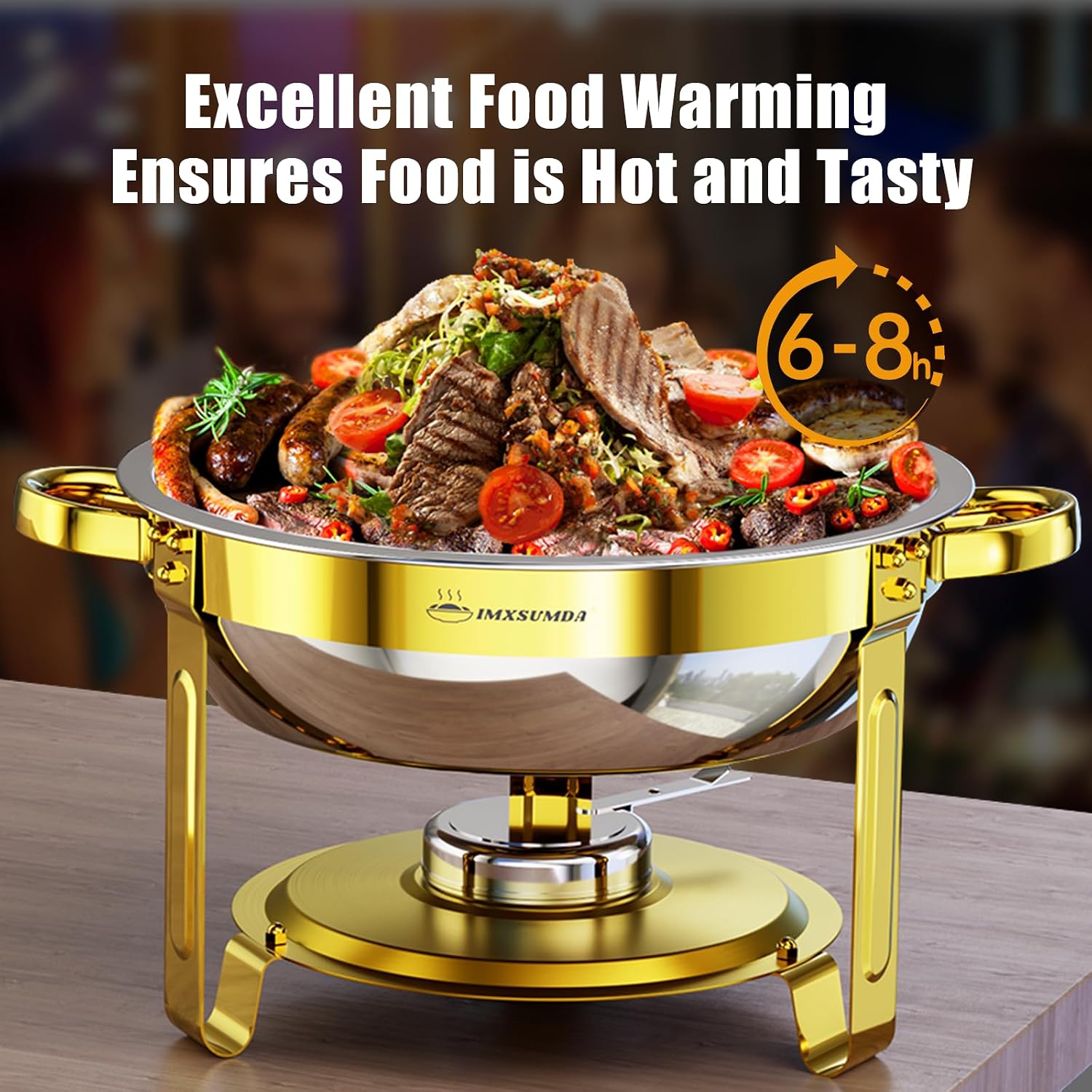 Chafing Dishes for Buffet Set 4 Pack, 5QT Round Chafing Dish Buffet Servers and Warmers High Grade Stainless Steel Food Warmers for Parties, Christmas Gatherings, Weddings, Catering, Gold