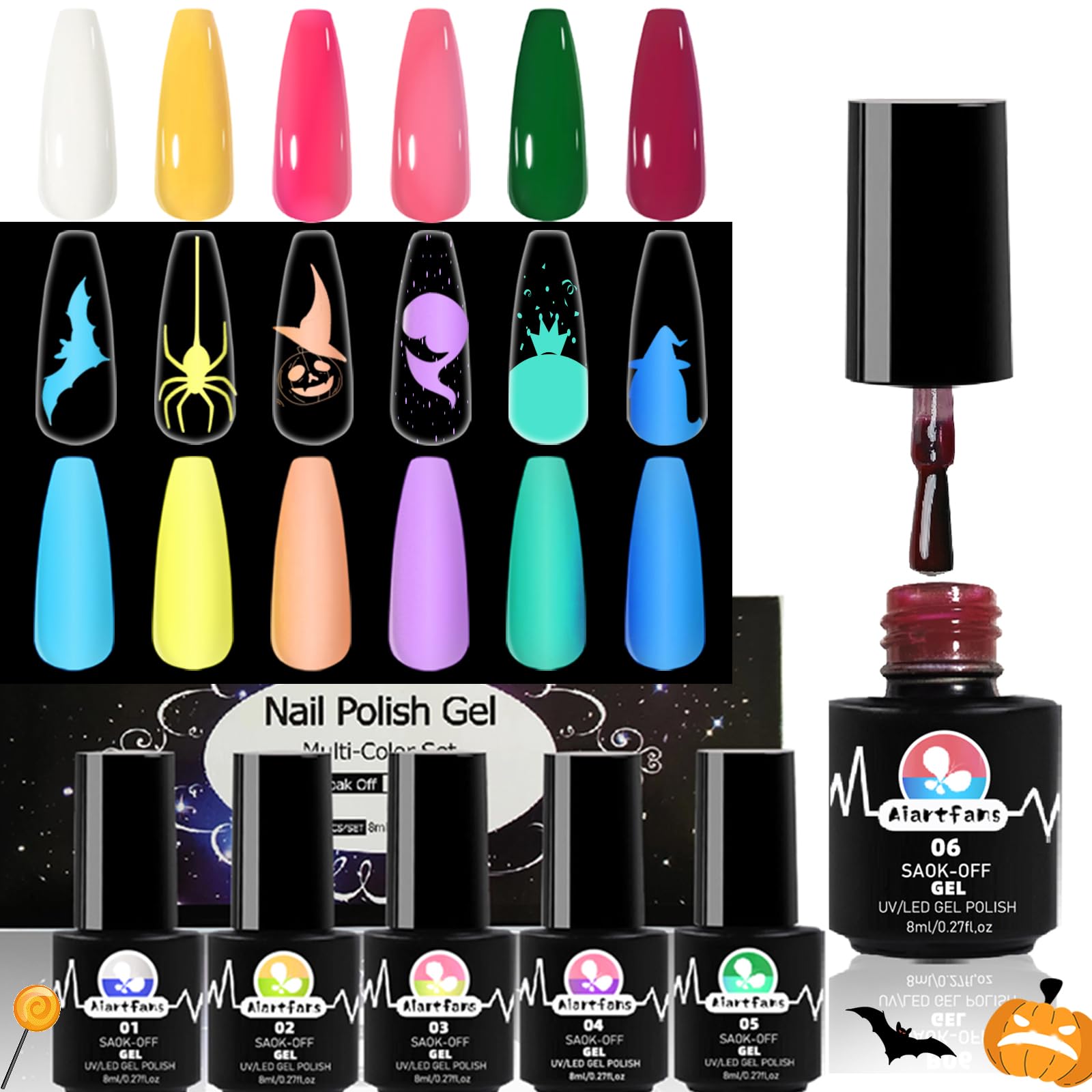 Glow in the Dark Nail Polish Set, Luminous Gel Nail Polish Kit, Fluorescent Neon Colors UV/LED Soak-Off Gel Polish Nail Art Kit Gift for Halloween Christmas Women Girls Nail Lovers