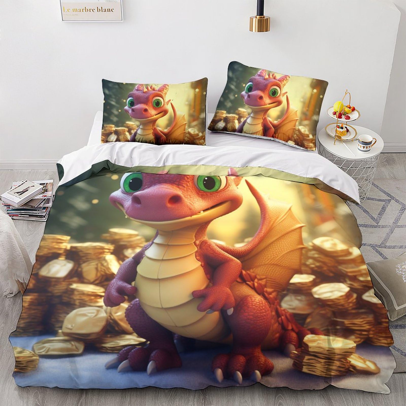 Housse de couette King fermeture éclair 220x240cm anti-glissement microfibre dragon