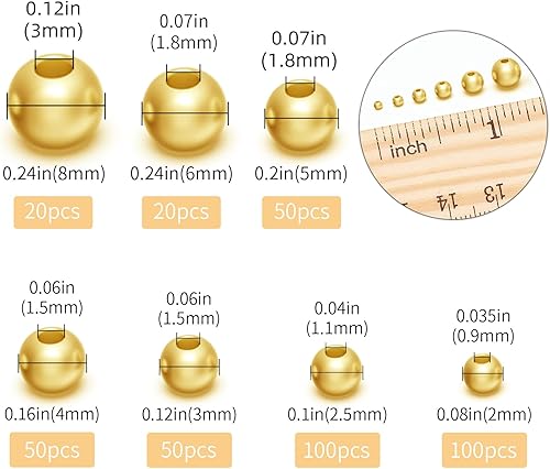 Miniatura 2 de OHINGLT Cuentas de plata de ley 925 chapadas en oro de 18 quilates para hacer joyas, cuentas redondas lisas espaciadoras para hacer anillos,