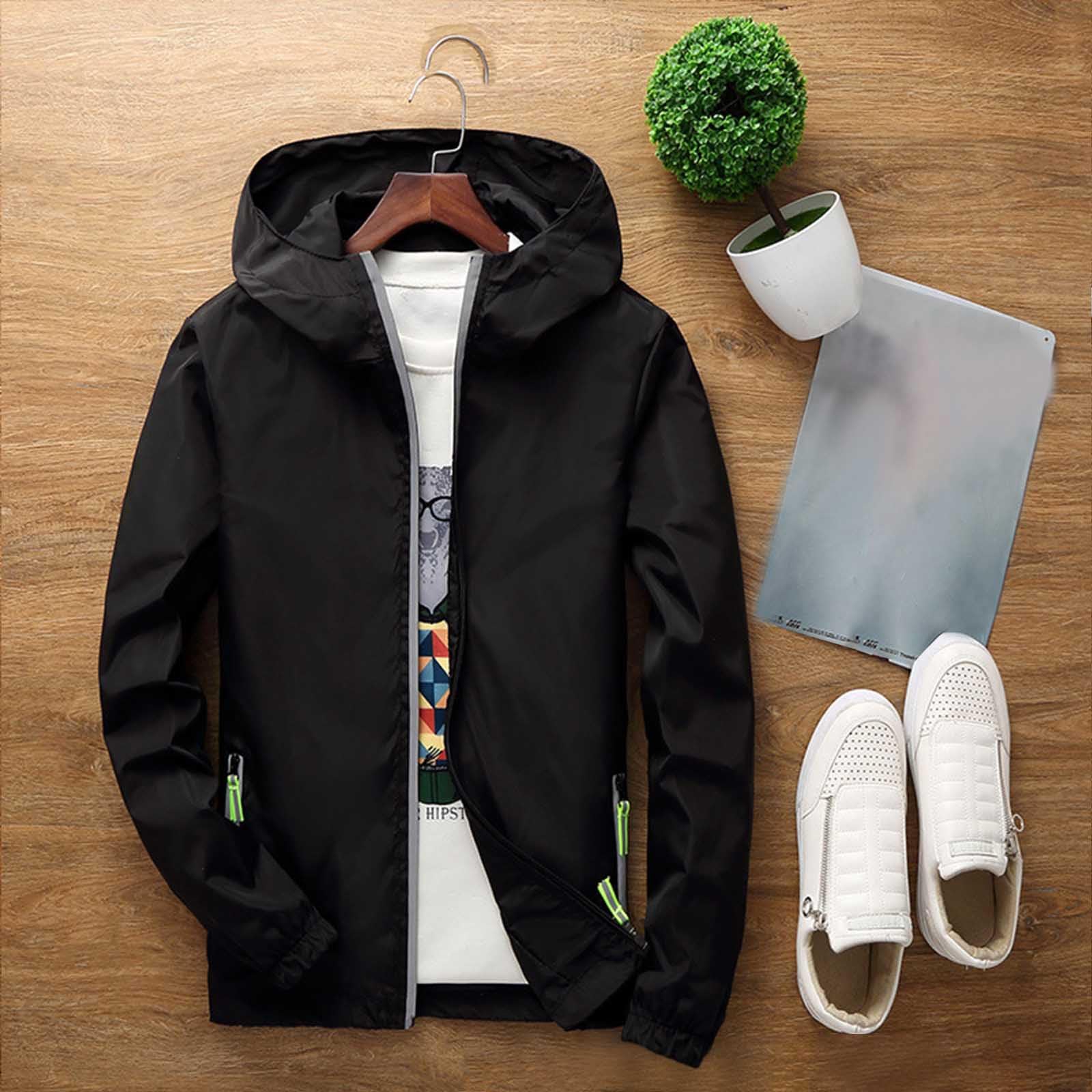 Veste Homme Printemps été avec Capuche,Blouson Homme Mi Saison Grande Taille Veste Softshell Legere Chic Trench Coat avec Poche Zippée Casual D'ExtéRieur Coupe-Vent Veste De Sport