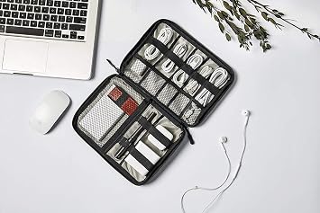 Cable Organizer Bag, Travel Electronics Accessories Carry Case Portable Cord Organizer Bag for USB Cable Cord Pen Hard Cables Earphone Ipad iPhone with 8 Cable Ties (Up to 7.9)