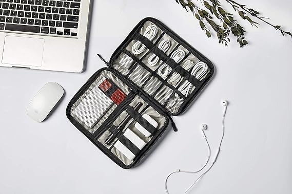 Cable Organizer Bag, Travel Electronics Accessories Carry Case Portable Cord Organizer Bag for USB Cable Cord Pen Hard Cables Earphone Ipad iPhone with 8 Cable Ties (Up to 7.9)