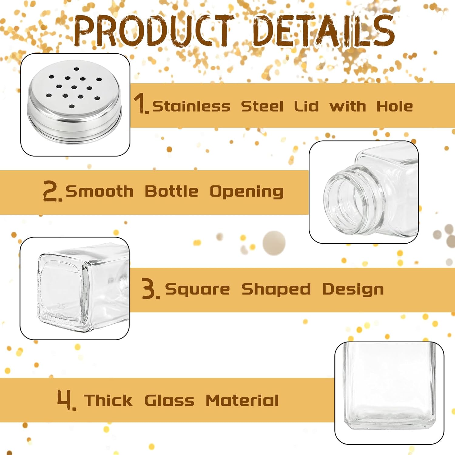 50 Pcs Glass Salt Shaker Bulk with Stainless Lids 2.7oz Small Spice Shaker with Lable and Pen for Restaurants Kitchen Catering Wedding Party Supplies (Classic)