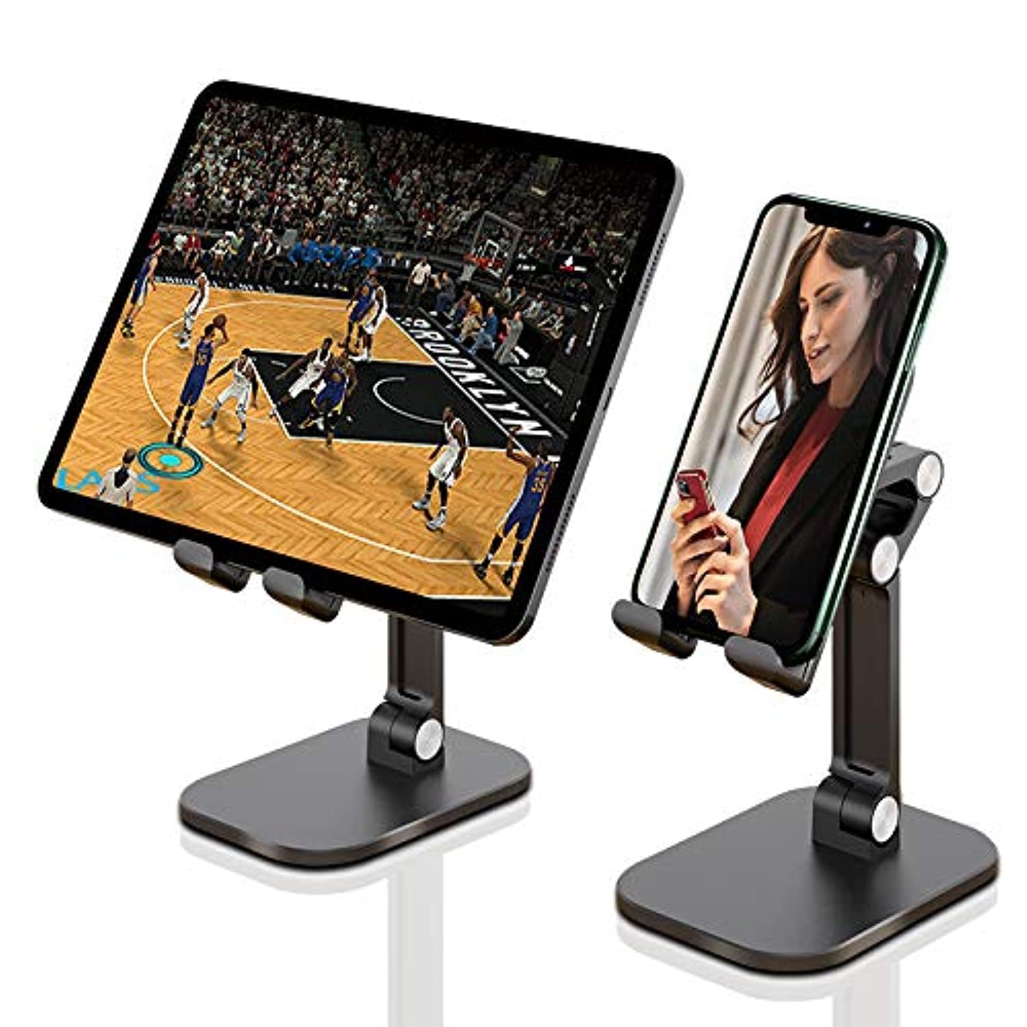 Vortex Angle ZMZJ01 Height Adjustable Folding Cell Phone Tablet Stand, ABS Desktop dock holder compatible with iPhone, Samsung Google Pixel mobile phones and tablets (4.7-13 in) and more, black