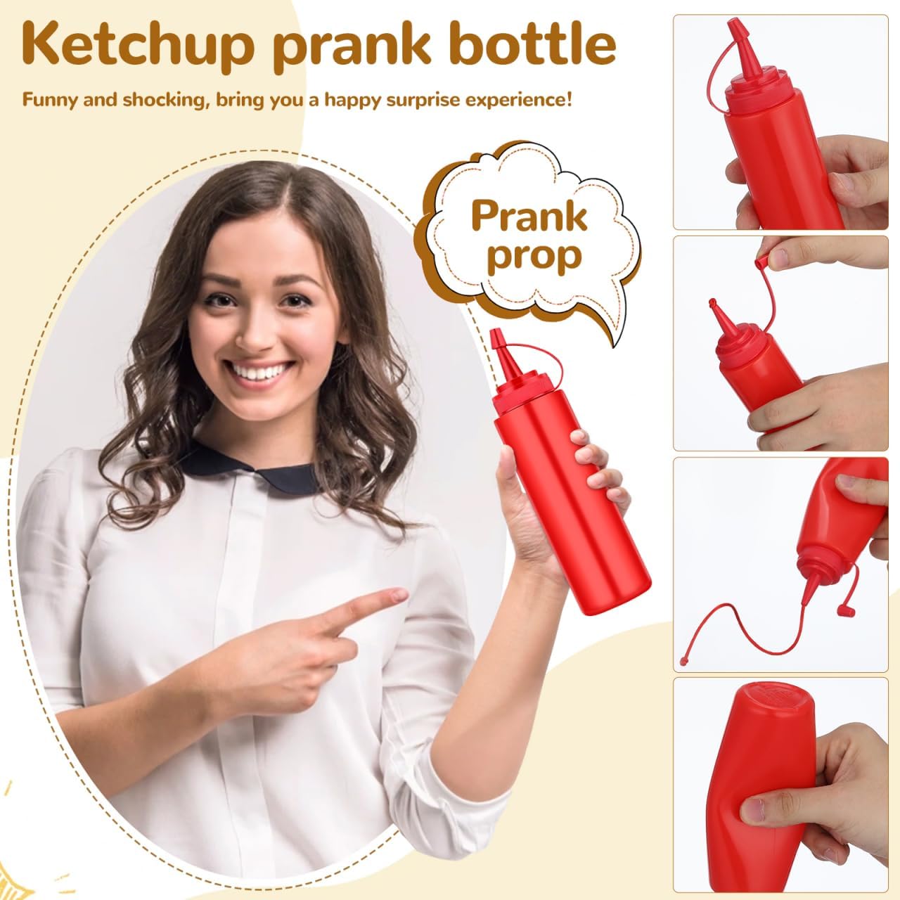 NUOBESTY Tricky Ketchup Bottle, 2pcs Fake Ketchup Bottle Prank Toy Prank Ketchup Realistic Squeeze Ketchup Bottles for Halloween, Party Trick Prop