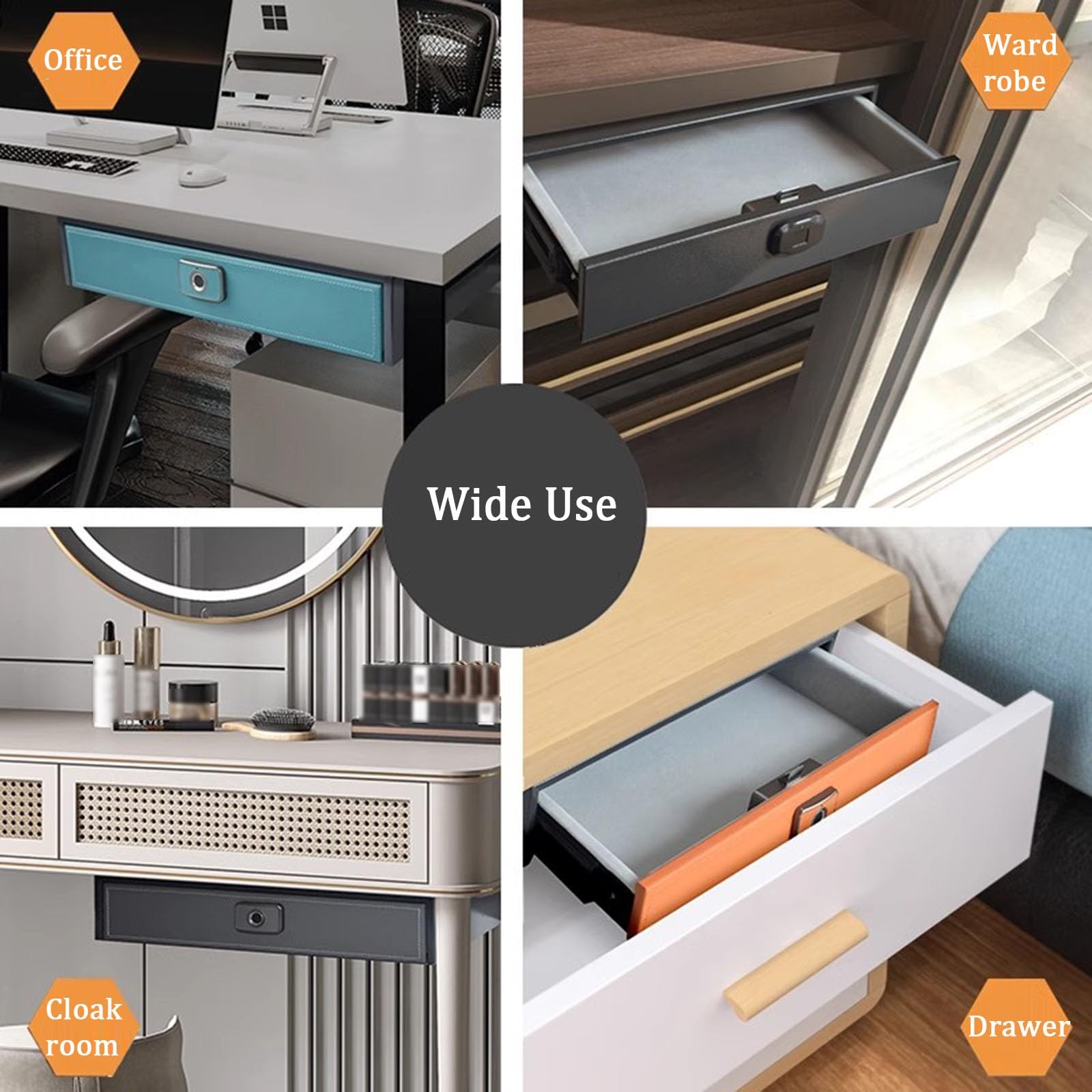 Cassaforte biometrica in Acciaio, Accesso rapido sotto la scrivania, cassaforte Intelligente per riporre Oggetti nascosti in casa, Organizer per Gioielli da Comodino - Grigio - 350 mm