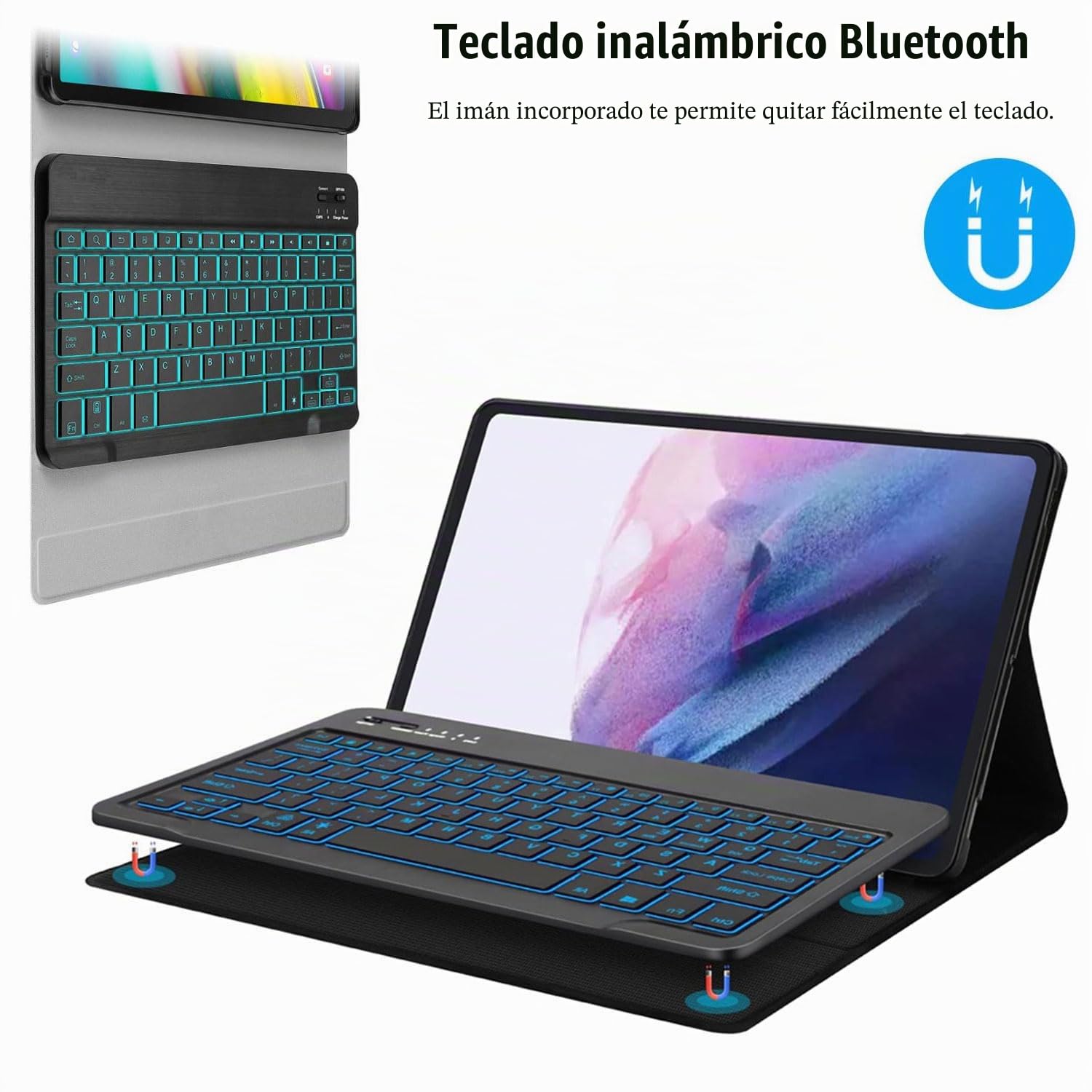 Funda con Teclado para Microsoft Surface Pro 7+ / Pro 7/6/5/4 12,3 Pulgadas Tableta, Teclado Bluetooth Inalámbrico Desmontable Retroiluminado 7 Colores con Ratón