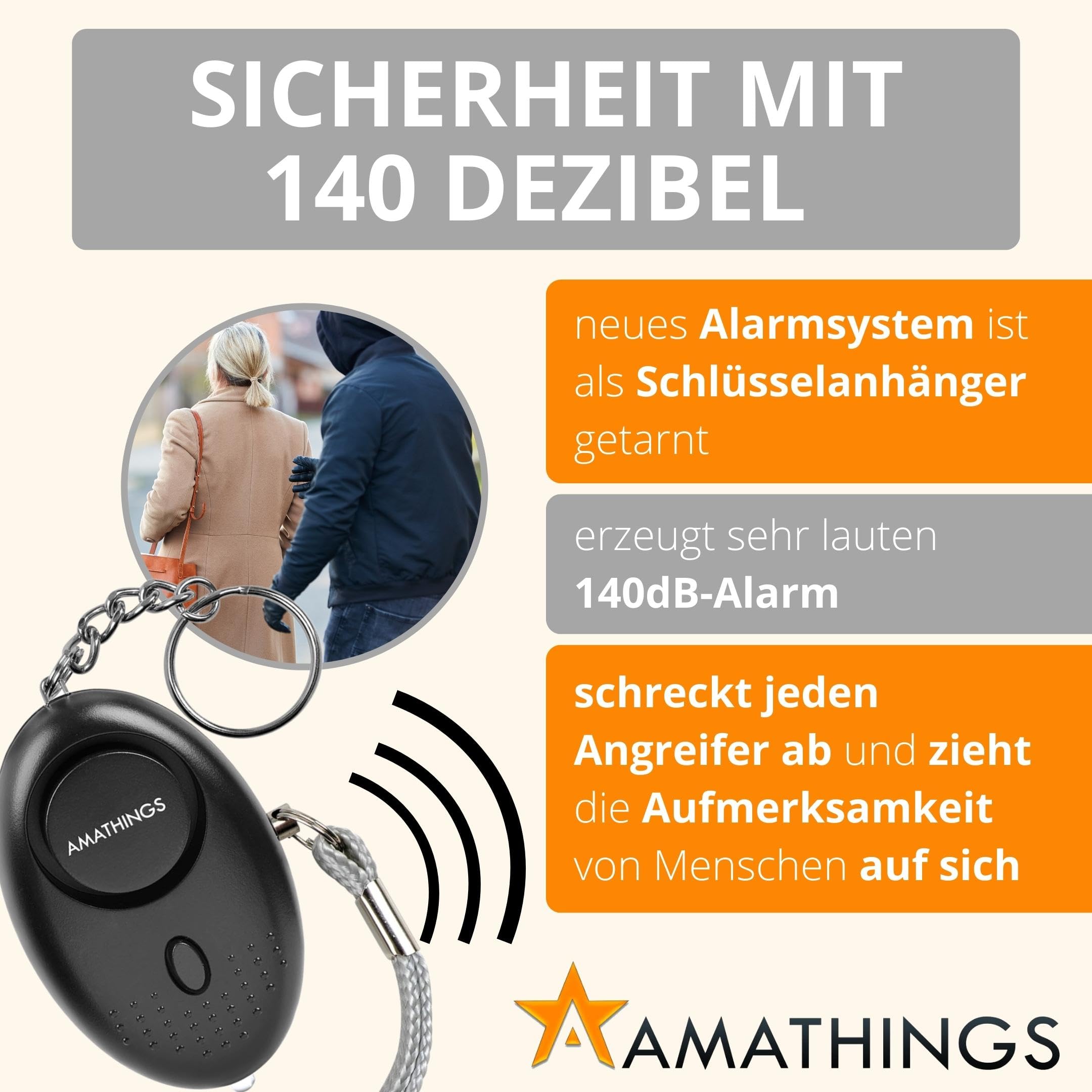 AMATHINGS Portachiavi Allarme tascabile con luce LED - Allarme antipanico per autodifesa - Adatto a qualsiasi età