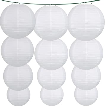 White Paper Lanterns 12Pcs Hanging Lanterns for Birthday Party, Wedding, Home Decor, Baby Shower Festive Decoration