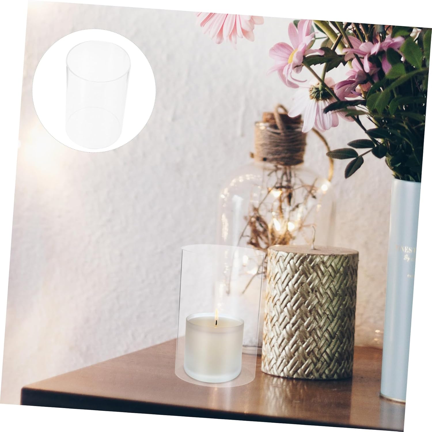 2pcs Cylindrical Glass Candle Holders Open Ended Pillar Candle Shades Borosilicate Glass for Indoor and Outdoor Use