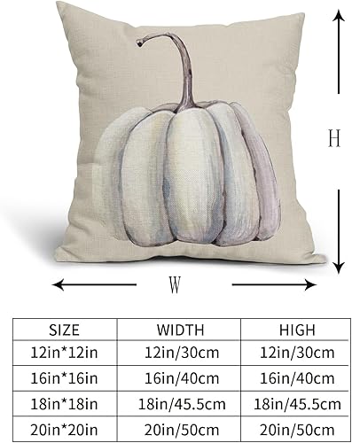Miniatura 5 de Juego de 2 fundas de almohada de calabaza gris y blanca de 18 x 18 pulgadas, fundas de almohada cuadradas de lino para decoración del hogar, sofá,