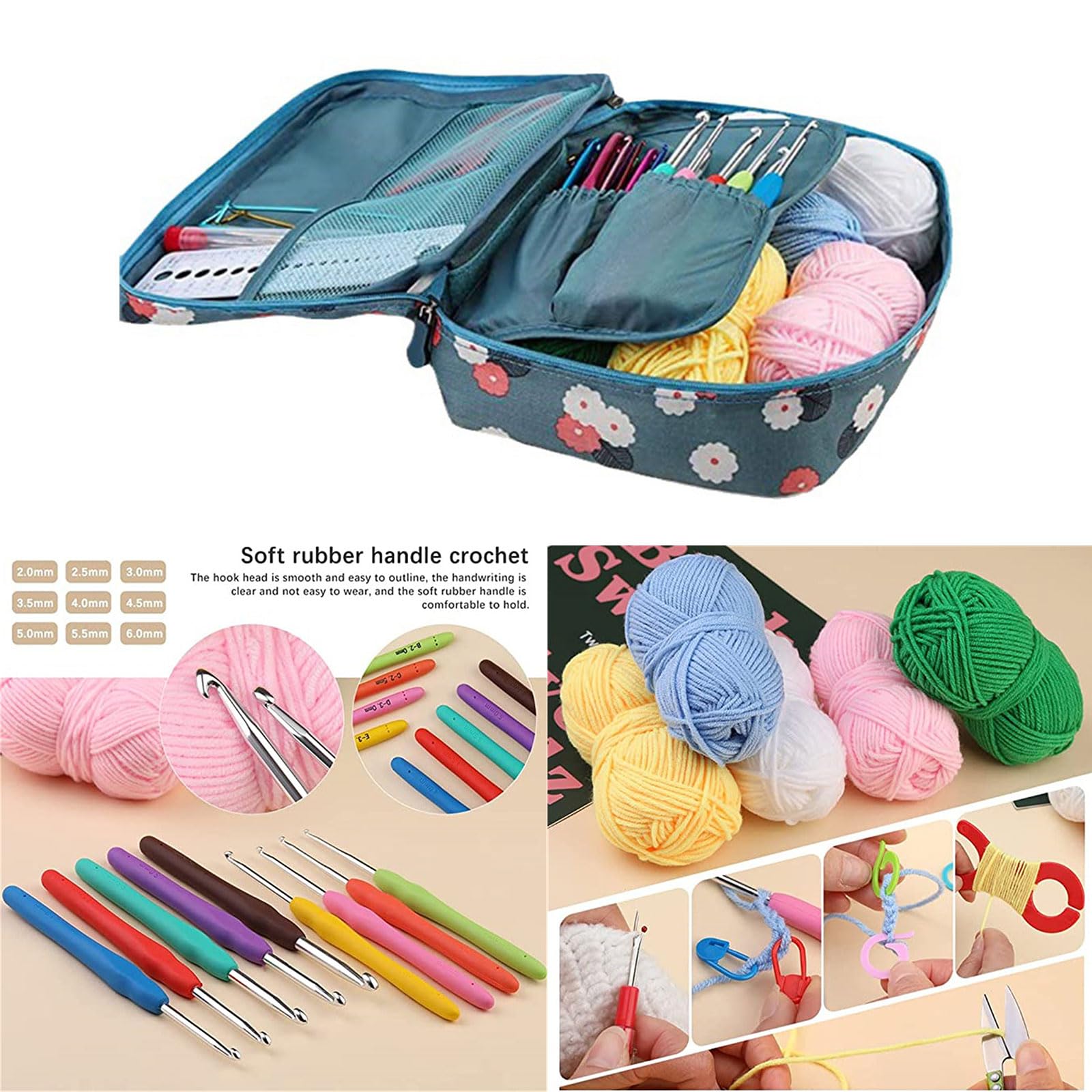 Ensemble de 107 crochets avec étui de rangement, accessoires de tricot, aiguille à crochet ergonomique pour la fabrication de sacs, gants, chaussettes, outils pour débutants, outils et accessoires de