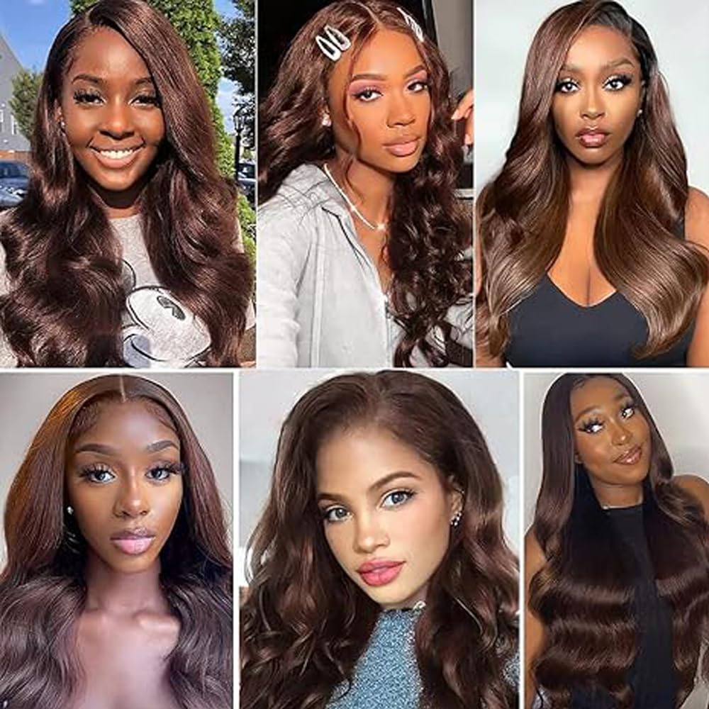 34 Inch Body Wave Human Hair Wig Echthaar Perücke Damen #4 Chocolate Brown 4X4 Lace Persönliche Perücken Glueless Wear and Go Pre Bleached Knots with Baby Hair for Woman