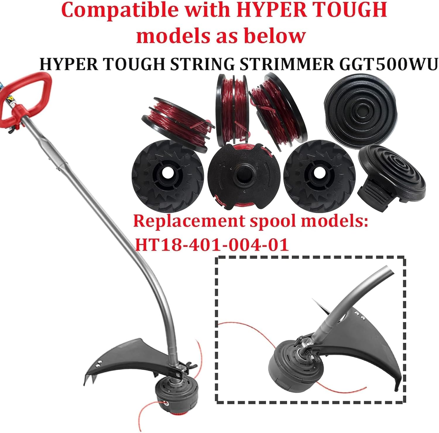 HT-21-401-002-04 HT10-401-002-01 Spool for Hyper Tough13in 4.6-Amp Electric String Trimmer HT18-401-004-01 Spools Coils for Worx WG116 WG119 4.0 Amp Electric 12" String Trimmer & Edger