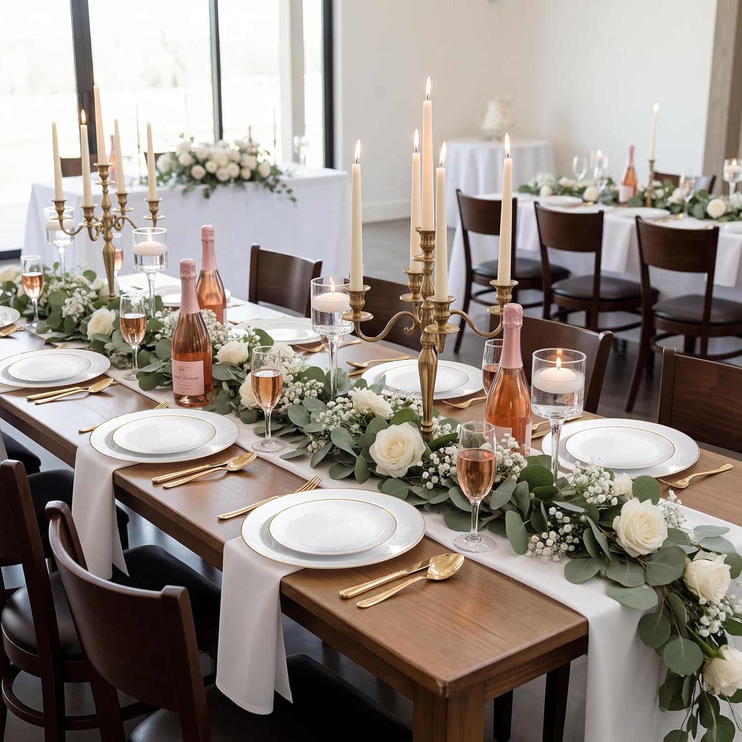 KIRE 100PCS Disposable Plates - White with Gold Rim for Easter/Wedding/Spring Party- Includes 50Pieces 10.25inch Dinner and 50Pieces 7.5inch Dessert/Salad Plates