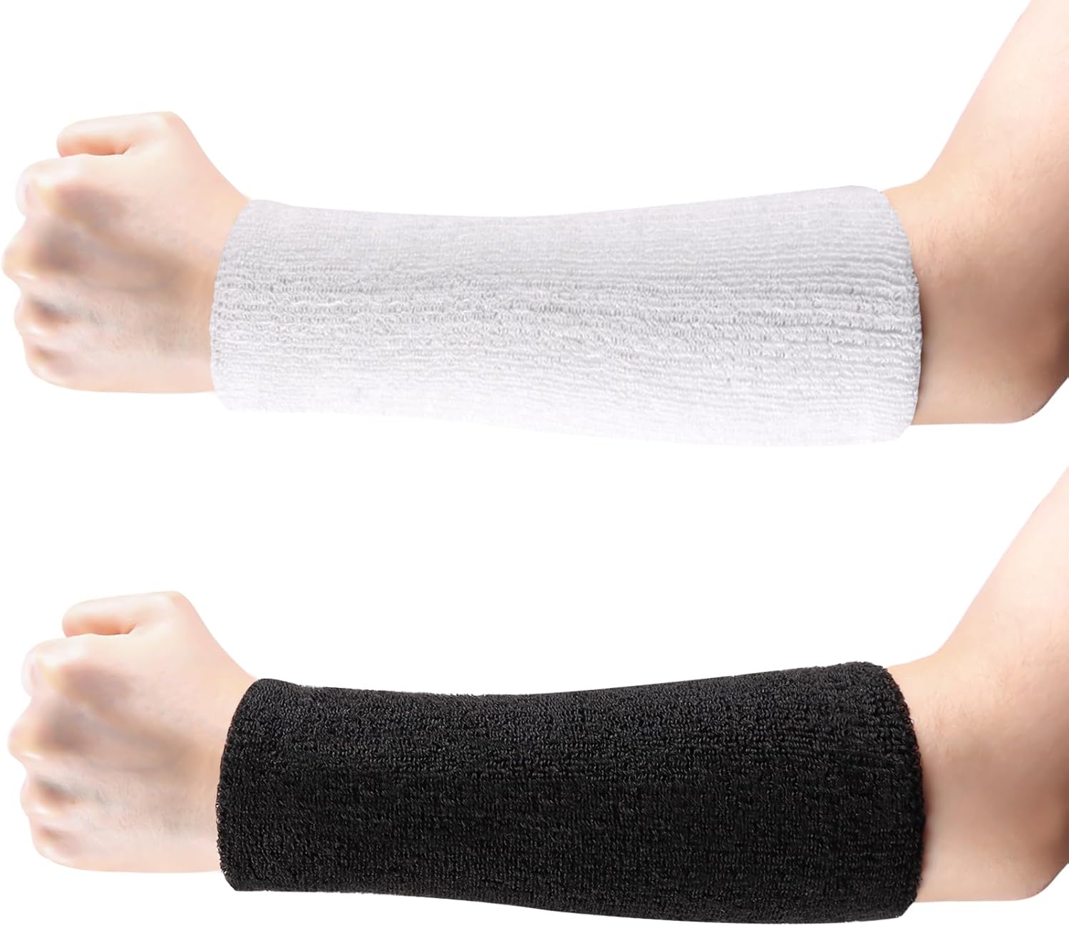 2 Pcs 9 Inch Extra Long Wristbands Sweatbands White Wrist Sweatbands Bulk Sweat Bands Wristbands Black for Men Women Weight Loss Gymnastics Events Football Workout