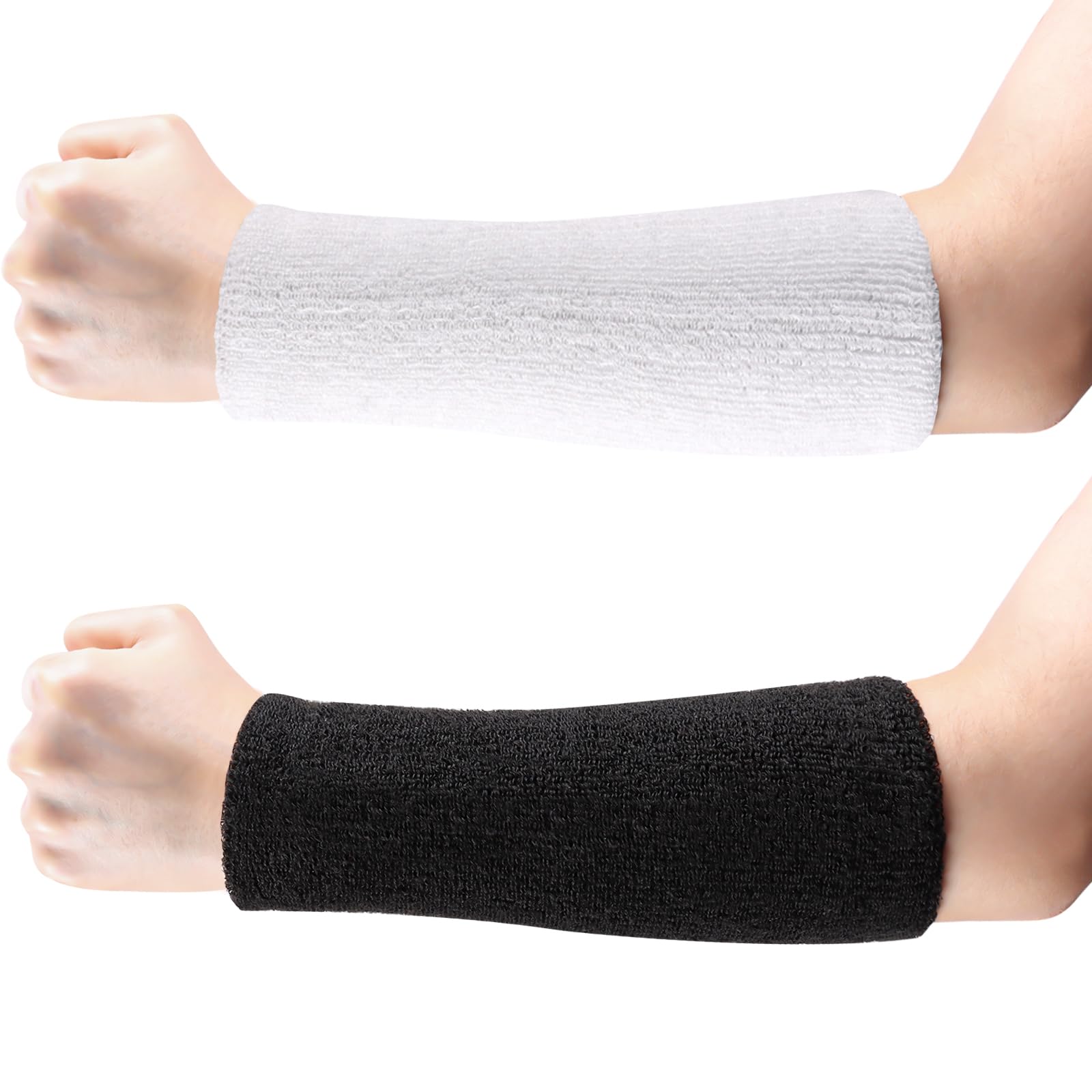 2 Pcs 9 Inch Extra Long Wristbands Sweatbands White Wrist Sweatbands Bulk Sweat Bands Wristbands Black for Men Women Weight Loss Gymnastics Events