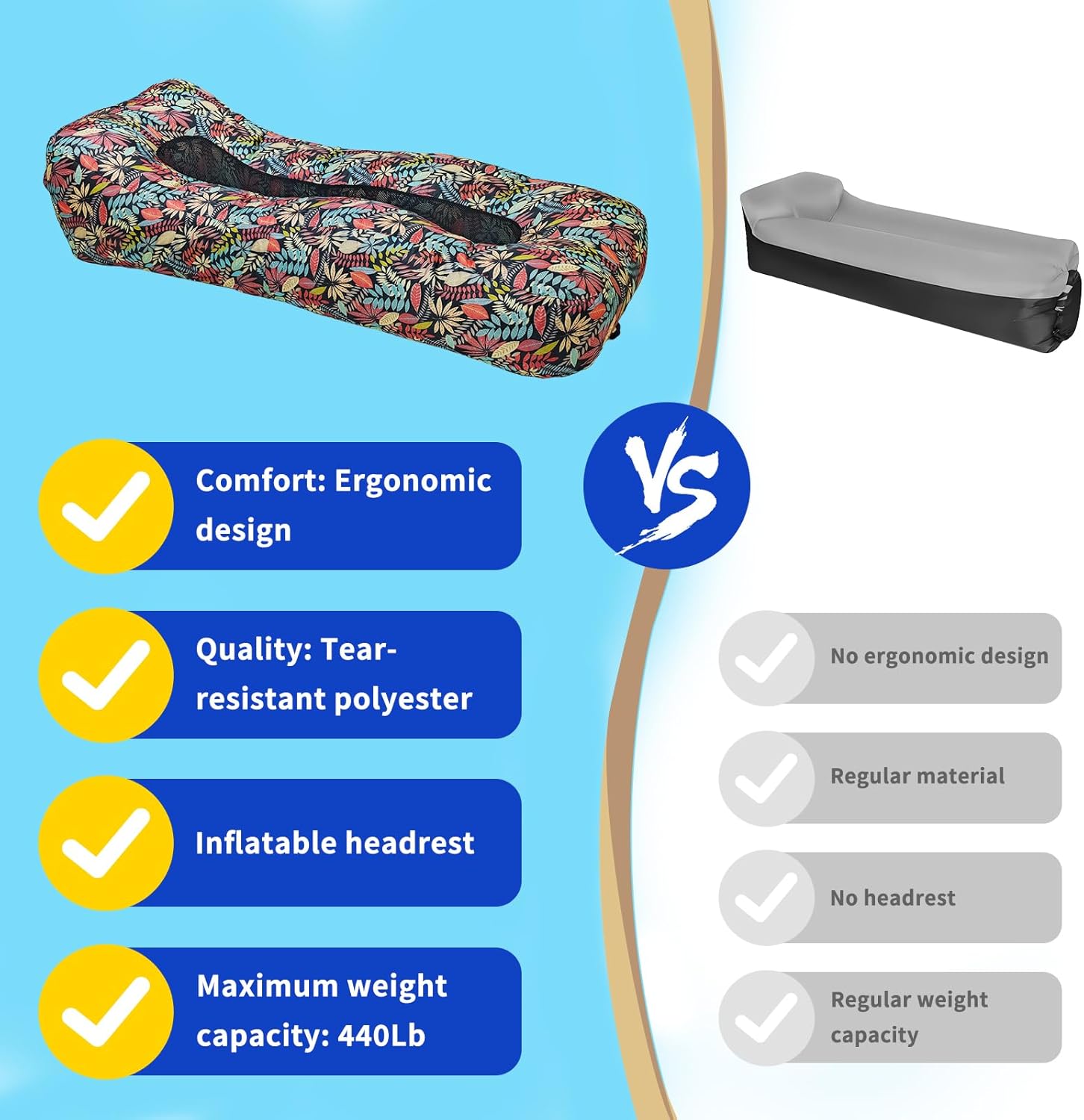 Inflatable Couch, Inflatable Lounger Air Sofa | No-Pump Blow Up Couch | Ergonomic Design, Air Couches Outdoor for Camping & Park & Beach, Upgrade Your Camping Accessories
