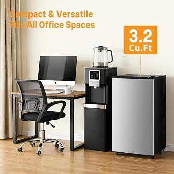 Mini Fridge with Freezer 3.2 Cu.Ft Small Refrigerator for Office, Dorm, Small Fridge with Adjustable Thermostat, Energy Saving, Singel Door, Sliver
