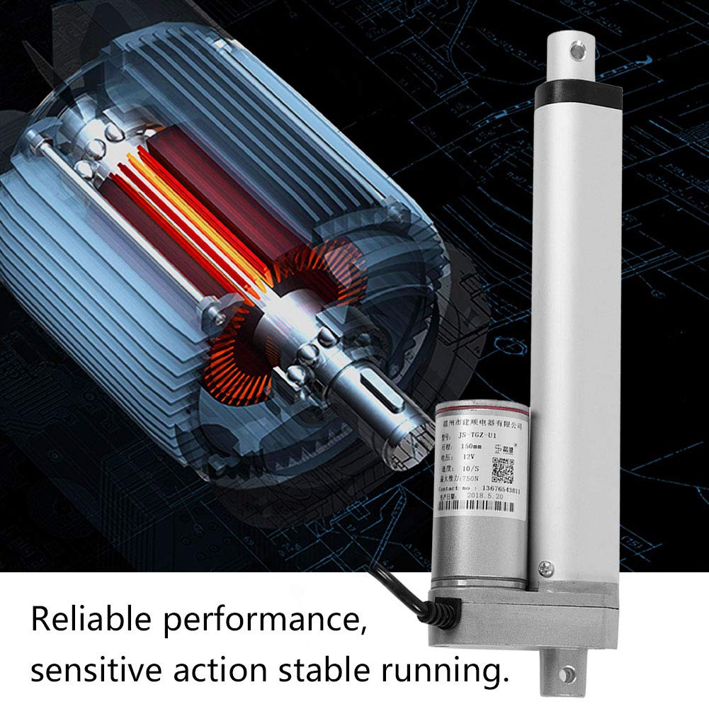 Ausla Attuatore Lineare 12V, Motore Elettrico a Corsa Interamente in Metallo 750N Carico 450mm Corsa 10mm S per Automazione di Ascensori Apparecchiature Mediche Macchinari Industriali (150mm)