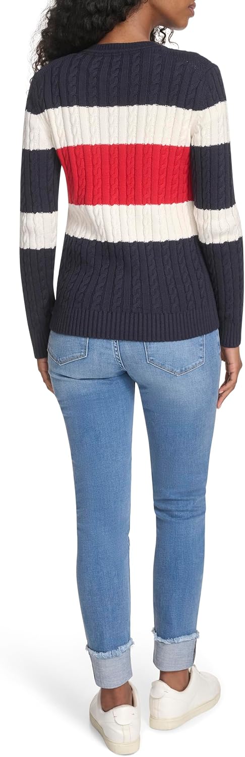 Tommy Hilfiger Womens Cotton Crewneck Cable Sweater - Image 3