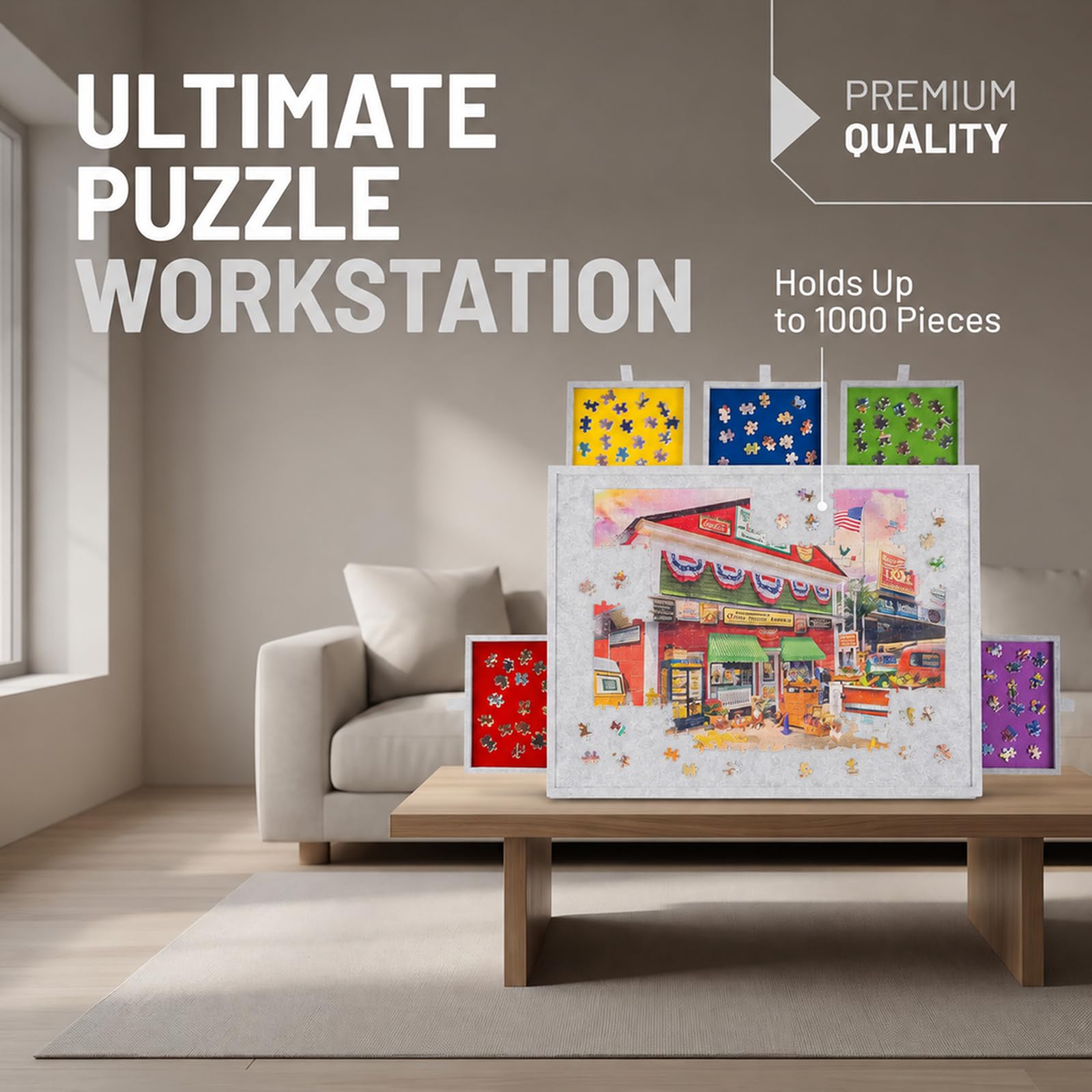 Składana deska do puzzli, 1000 elementów, stół puzzli, jasnoszara
