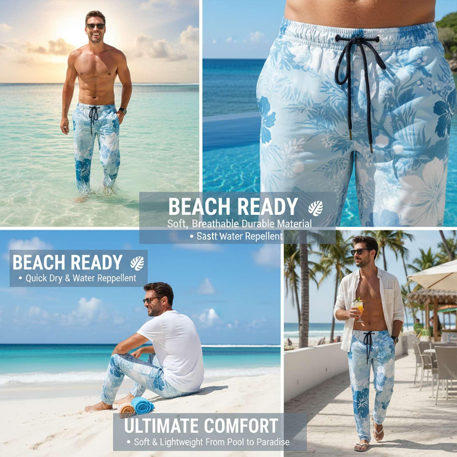 Leinenhose Herren Lang Leichte Sommerhose Leinen Hose Freizeithose mit Tunnelzug Elastischer Arbeitshosen Baggy Jogginghose Casual Stoffhose Loose Yoga Strandhose für Urlaub Strand