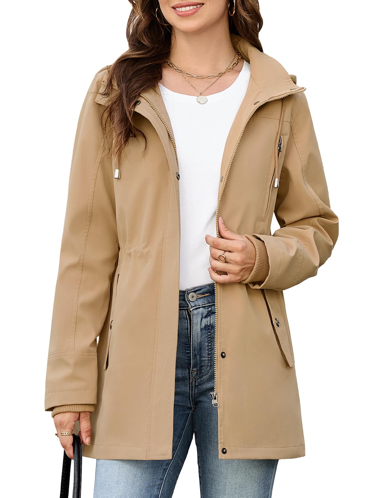 Tuopuda Giacche Donne Cappotto Leggera Utility Giubbotto Casual Giacca con Cerniera Cappuccio Outdoor Primaverile Autunno