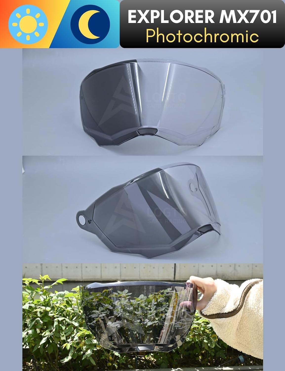 Photochromic Visor Compatible With Explorer MX701 Helmet Shield Transition (Explorer MX701 Clear/Smoke)