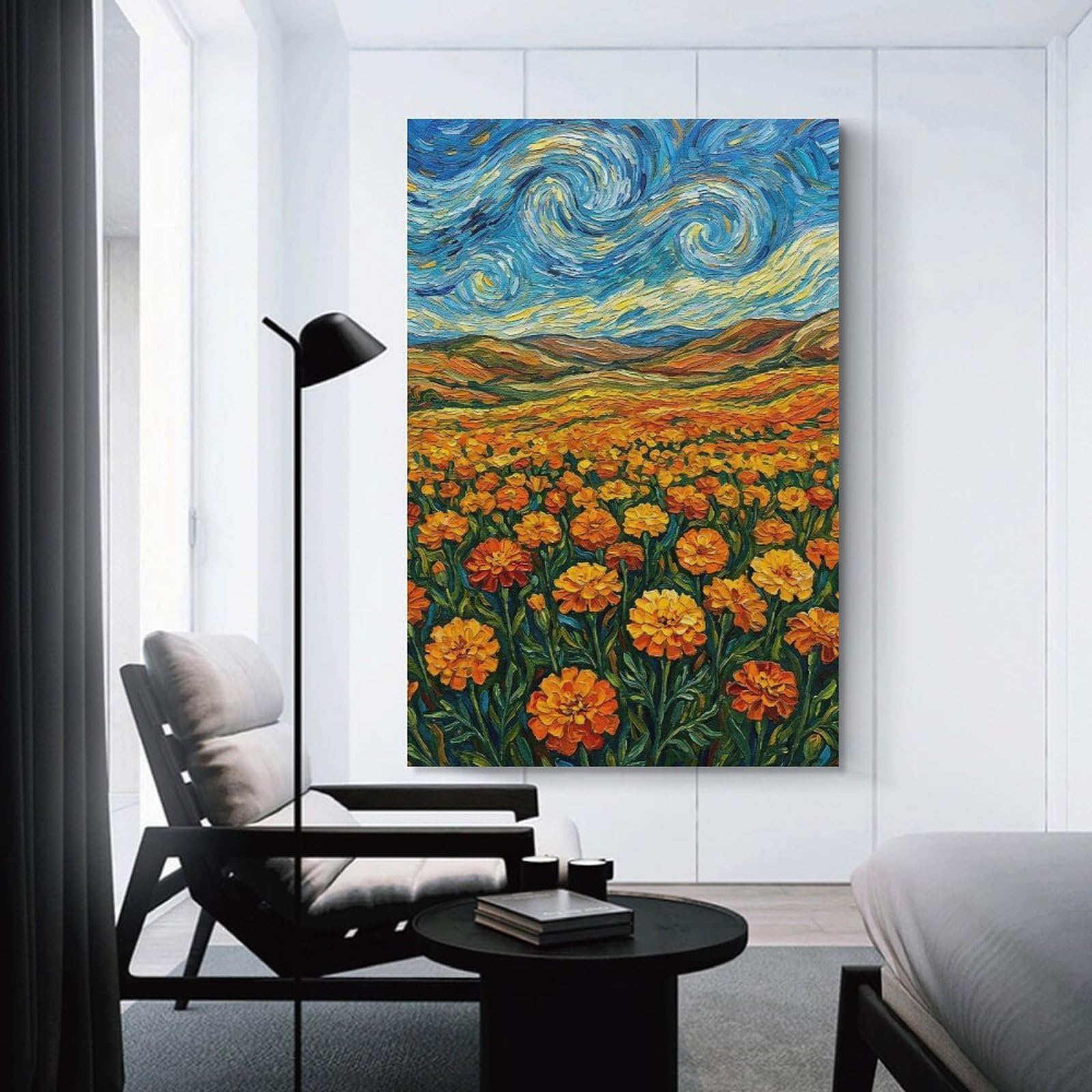 Marigold Field Impressionist Painting Hanging Wall Art 20x30inch(50x75cm), for Front Hall, Corridor Or Welcome Spaces, Wall Decor to Refresh Empty Corners