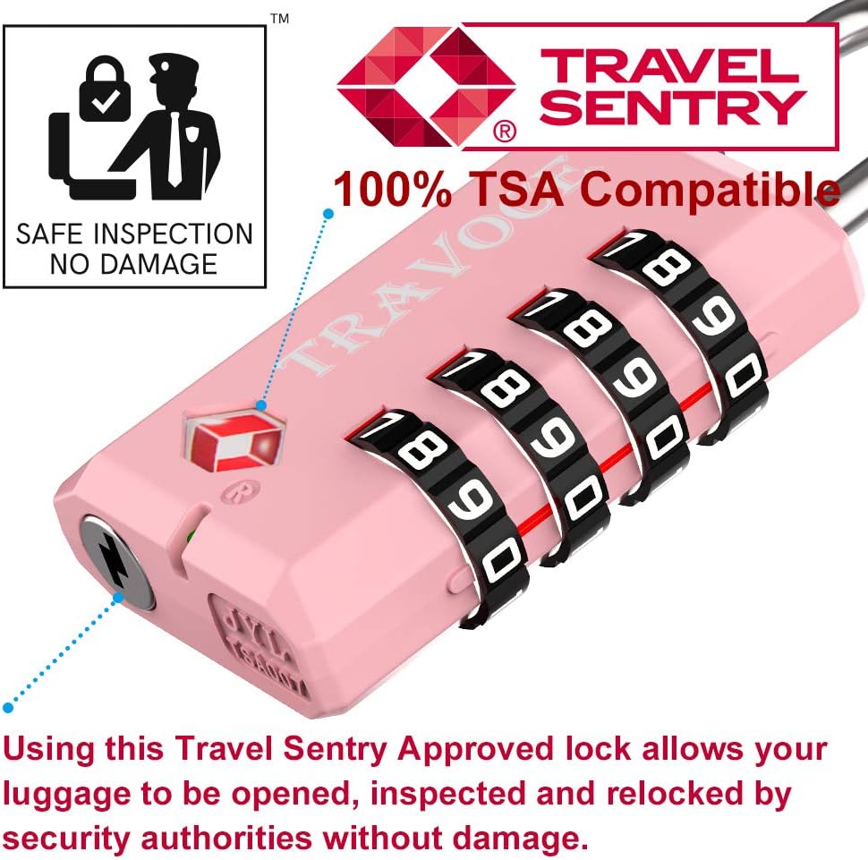 TSA Approved Luggage Locks-4 Digit Open Alert Indicator TSA Locks for Luggage-Travel Combination Locks for Suitcases& Baggage (Pink 2 Pack)