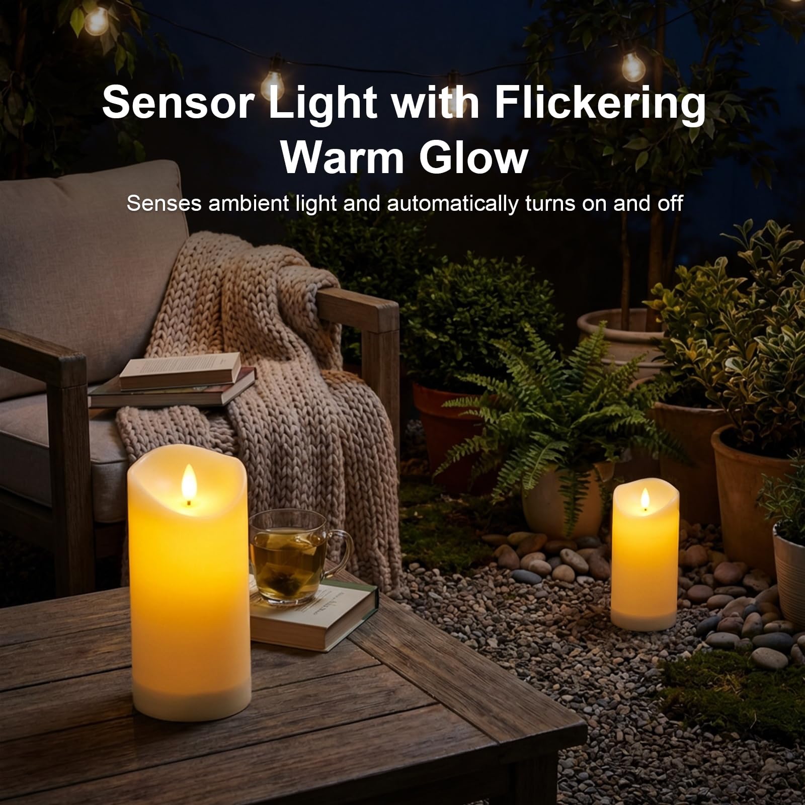 Solarbetriebene wasserdichte flammenlose Kerzen, solarbetriebene LED-Kerzen mit flackernder Flamme, geeignet für Terrasse/Garten/Party-Dekoration, 4