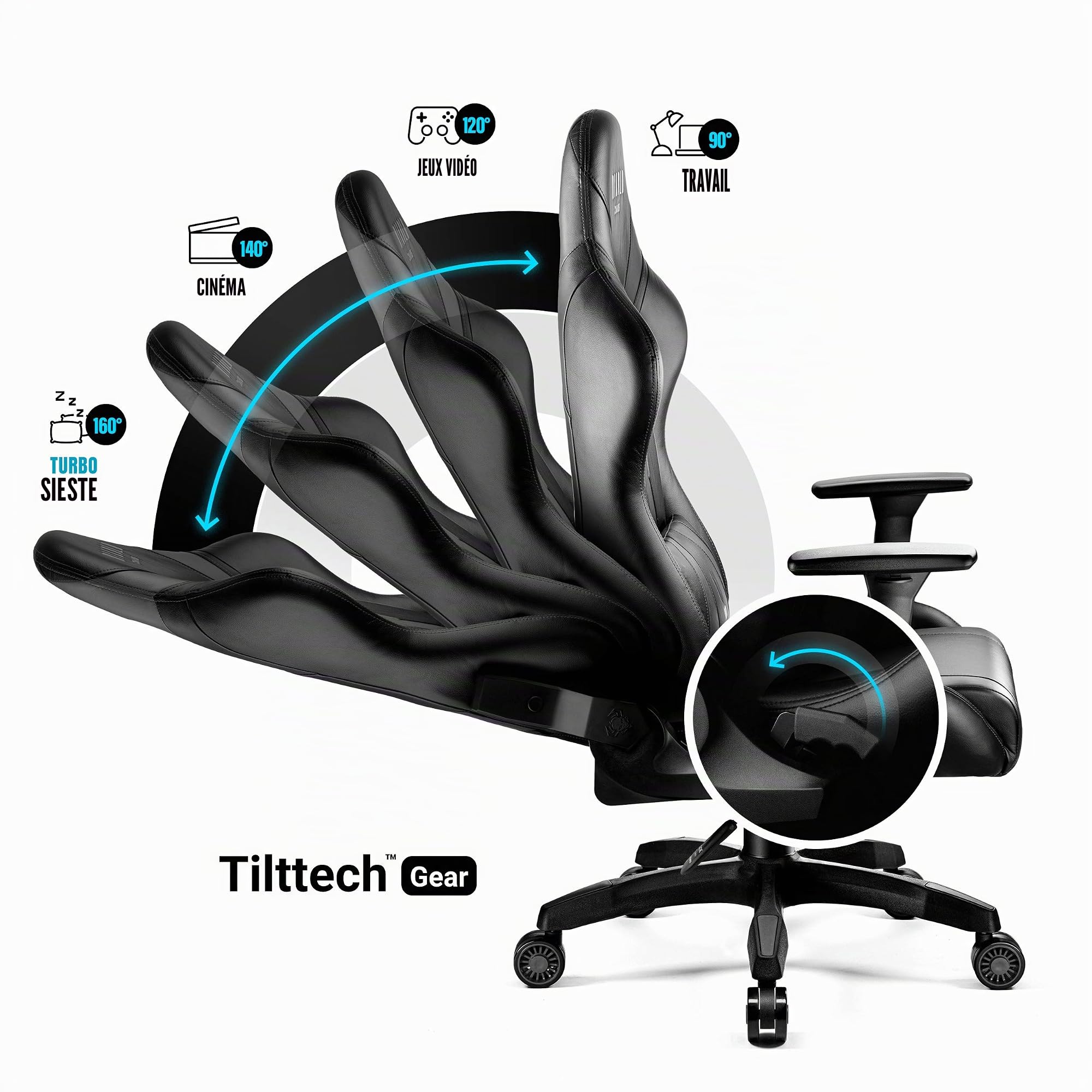 Diablo X-Horn Chaise Gaming Siege Fauteuil Bureau Accoudoirs 3D Design Ergonomique Oreiller Cou Coussin Lombaire Skaï Fonction d'inclinaison Noir Normal (L)