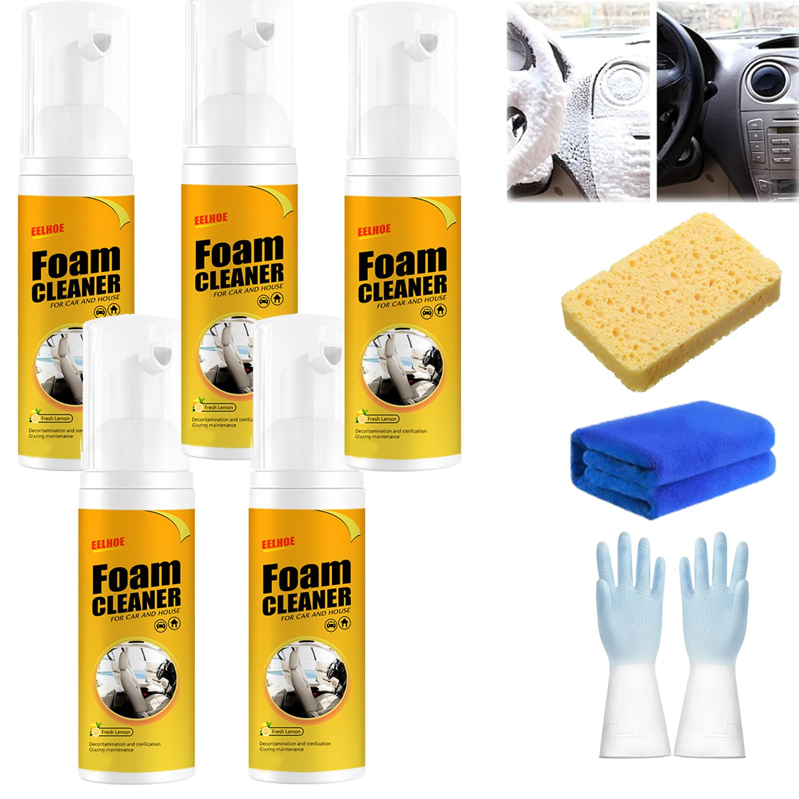 Detergente in schiuma, detergente multiuso in schiuma, detergente multiuso in schiuma, detergente spray multiuso, detergente in schiuma, detergente multiuso per auto, cucina, bagno (5 pezzi)