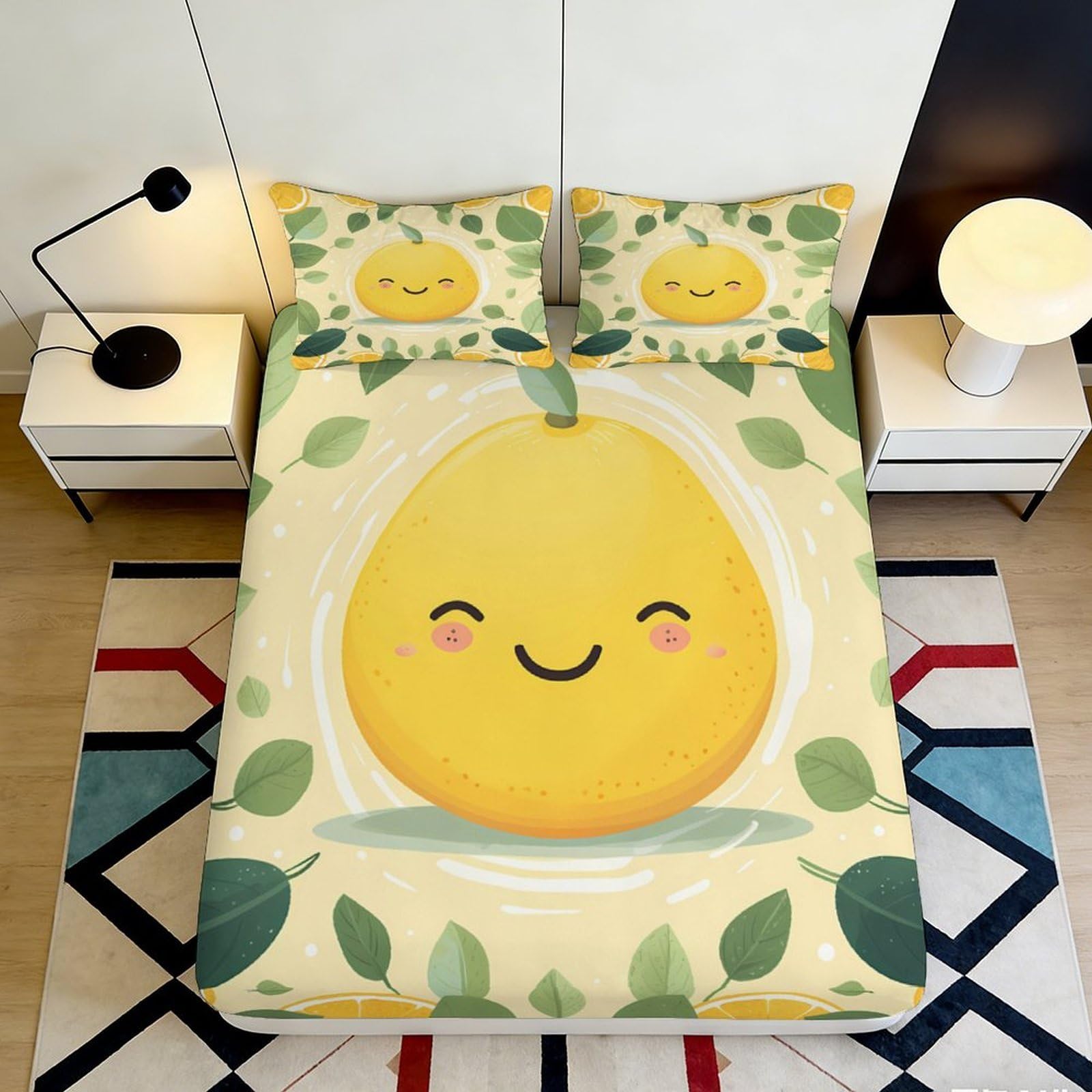 Pnayamiorkfel Style-10 3D Printed Lemon Cartoon Fitted Sheet Microfiber Soft Yellow Fruit Bed Cover For Bedroom Guest Room Decor 90X200x25cm