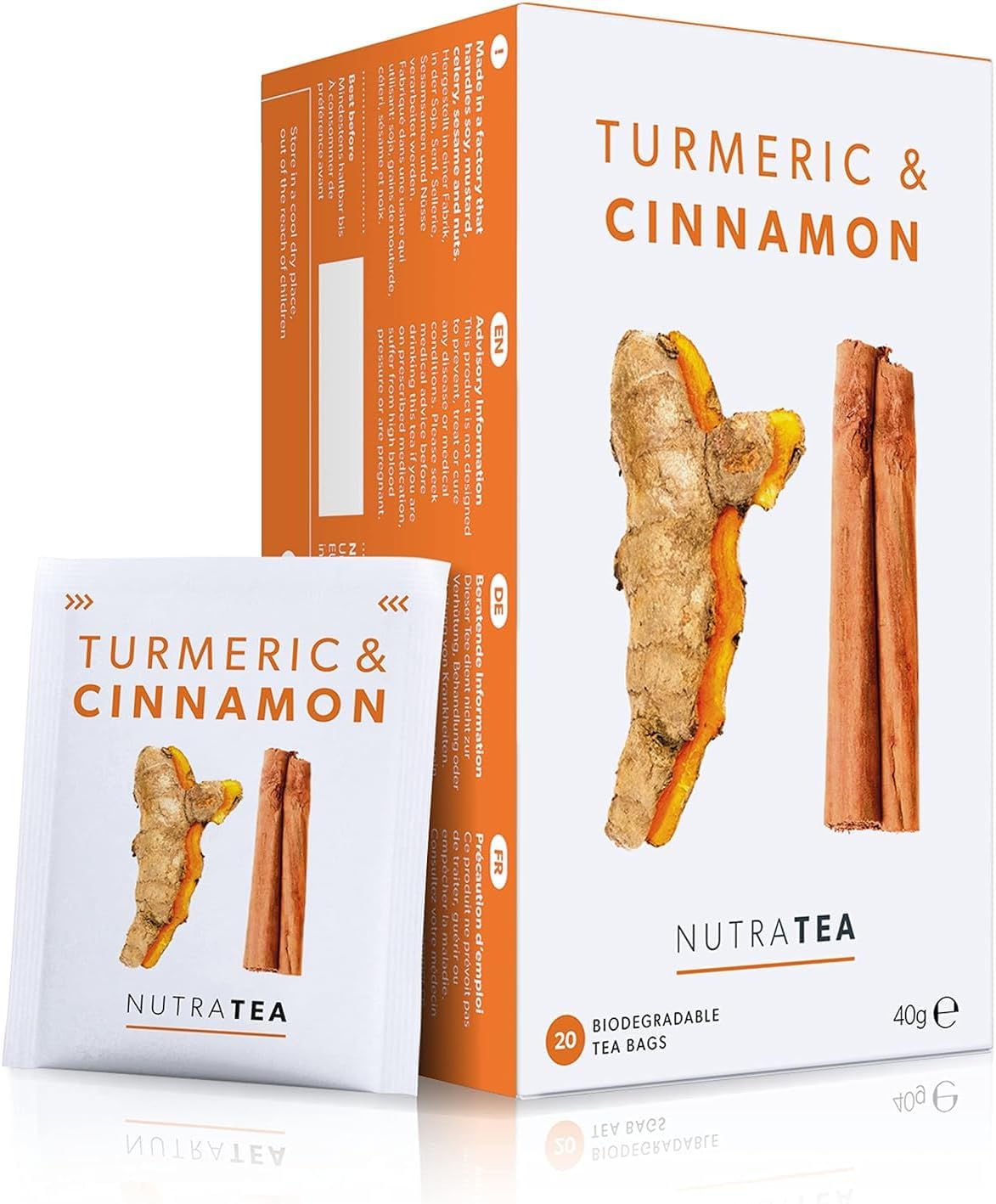 Nutra Tea Turmeric & Cinnamon Tea | Turmeric Tea - 60 Individually Wrapped Bags - Herbal Infusion (3 Pack)