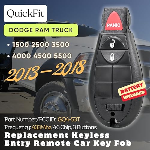 Miniatura 2 de Llavero remoto de entrada sin llave de repuesto para automóvil GQ4-53T 433Mhz 46 Chip 3 botones para Dodge RAM 1500 2500 3500 4000 4000 4500 4500