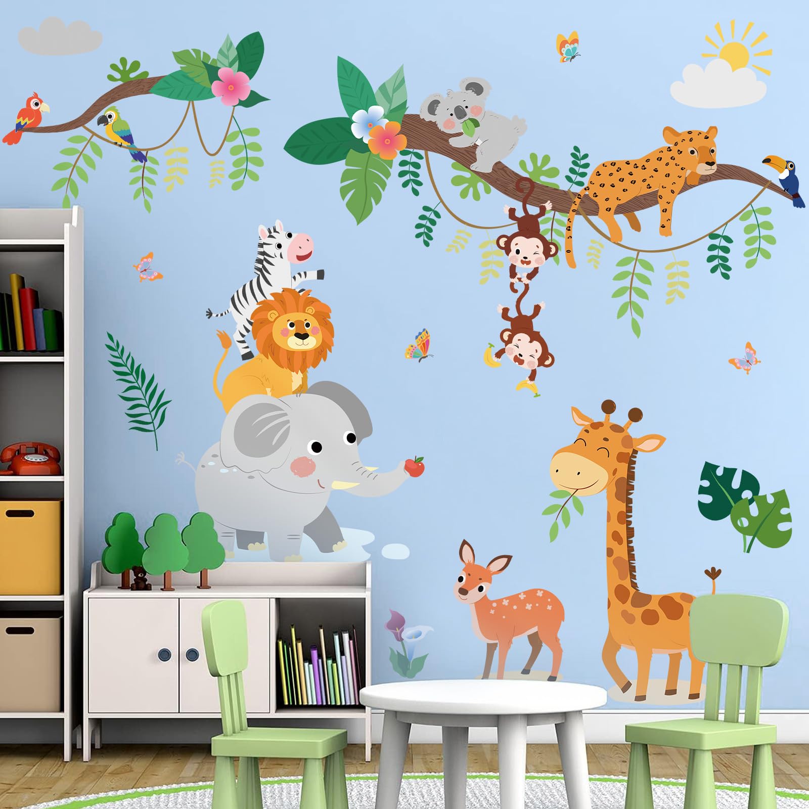 SHUCHING Woodland Nursery Wall Stickers, Jungle Animal Wall Decals for Kids Safari Zoo Decoration for Bedroom Playroom