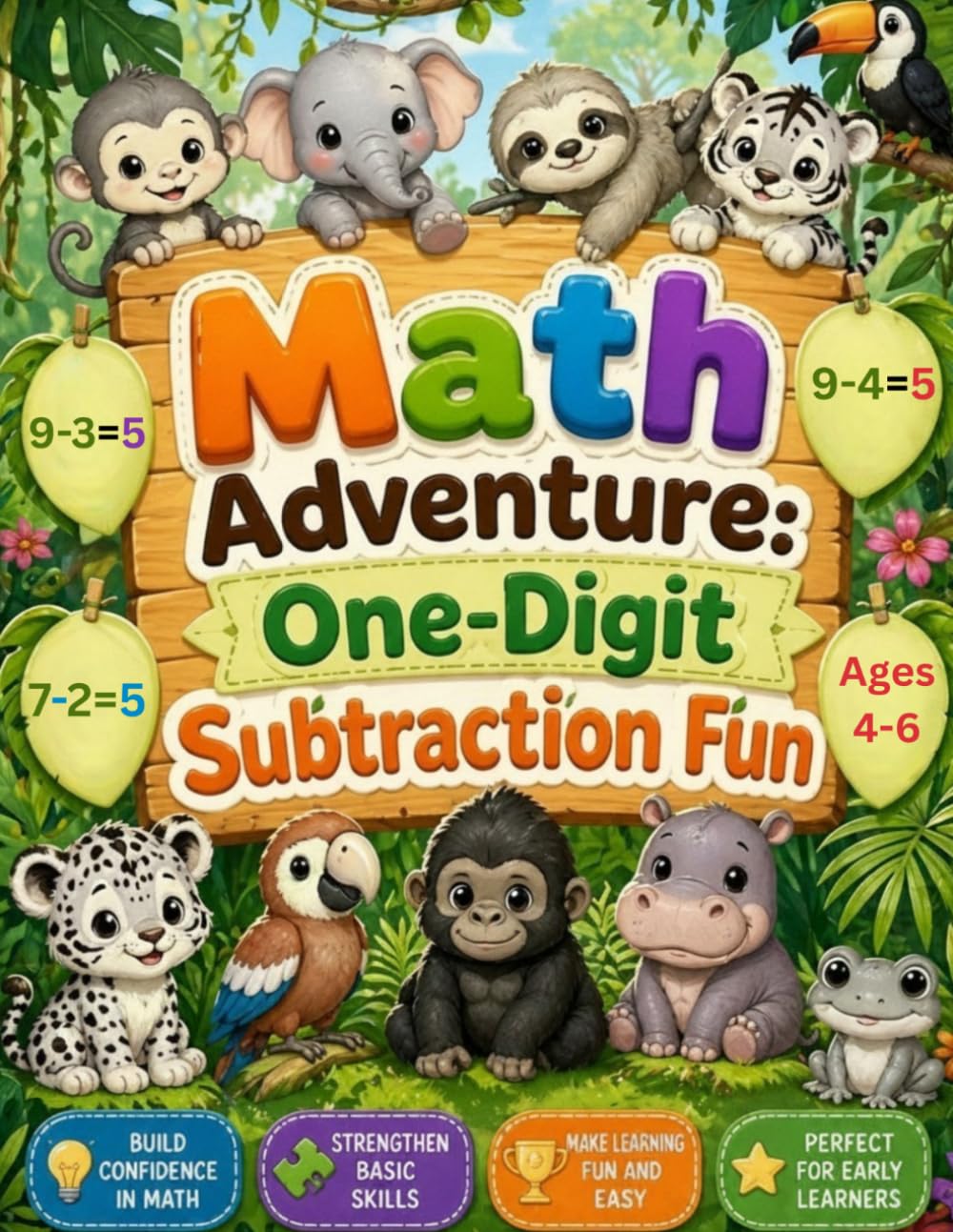 Math Adventure: One‑Digit Subtraction Fun: Exciting Horizontal Subtraction Worksheets with Cute Jungle Friends